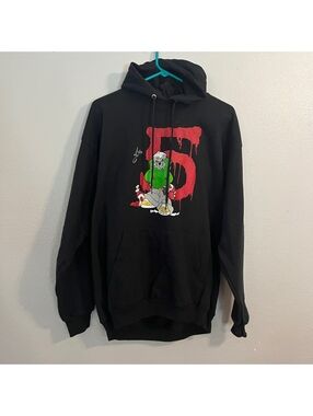 Grinch Streetwear Graphic Hoodie Mens Large Black Port & Company Graffiti Y2K